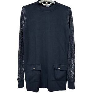 INC International Concepts Womens Sweater Size Large Black Lace Long Sleeve